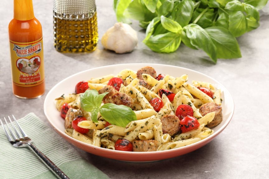 Chicken Pesto Pasta Recipe with Marie Sharp's Garlic Habanero Pepper Sauce - Marie Sharp's Company Store