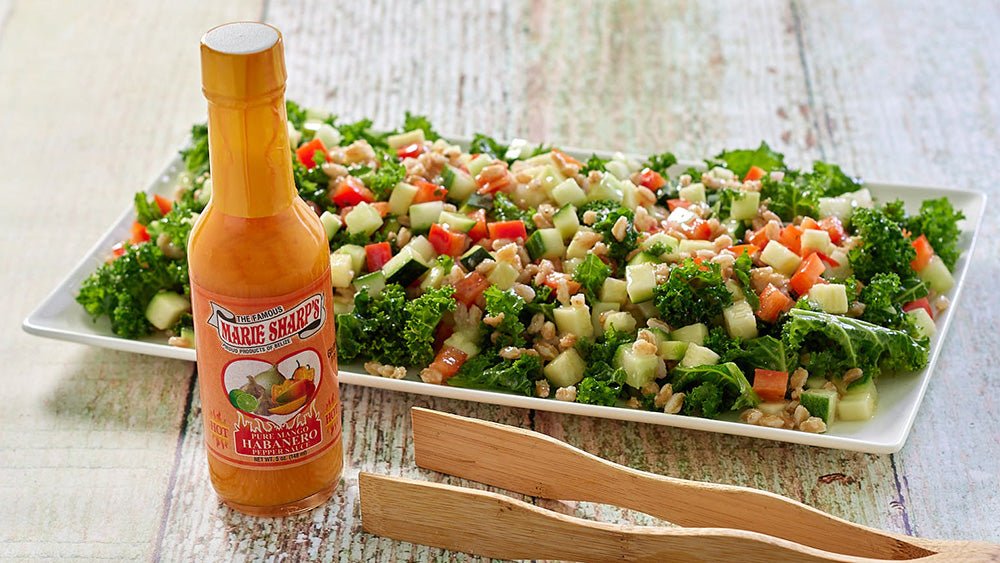 Mediterranean Farro Salad Recipe with Marie Sharp’s Mango Habanero Pepper Sauce - Marie Sharp's Company Store