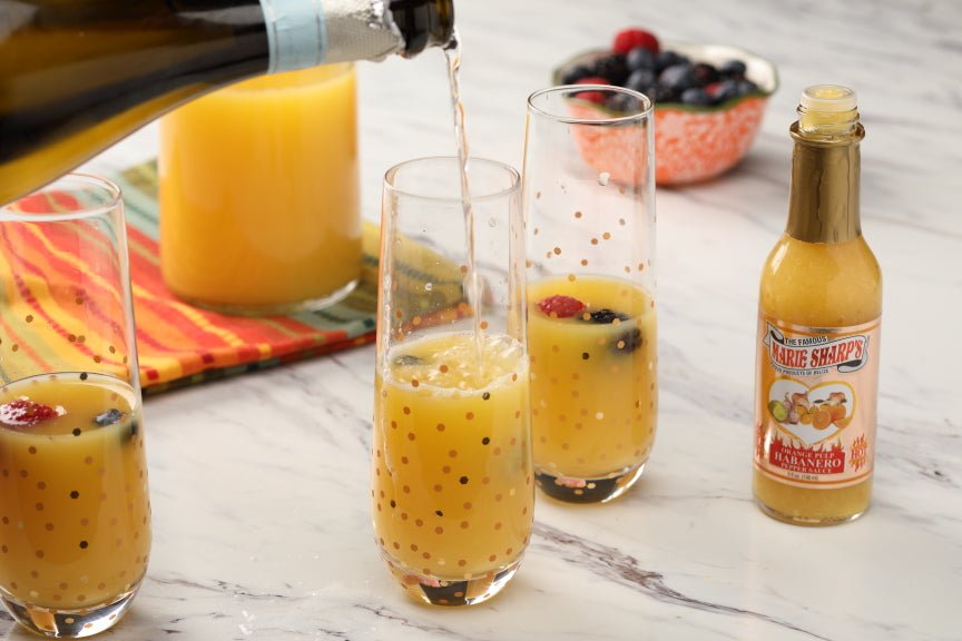 Mimosa Recipe to Warm Your Heart and Your Tastebuds with Marie Sharp's Orange Pulp Habanero Sauce - Marie Sharp's Company Store