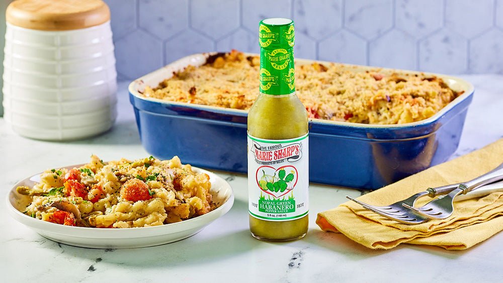 Spicy Baked Asparagus and Mushroom Pasta with Marie Sharp’s Green Cactus Habanero Hot Sauce - Marie Sharp's Company Store